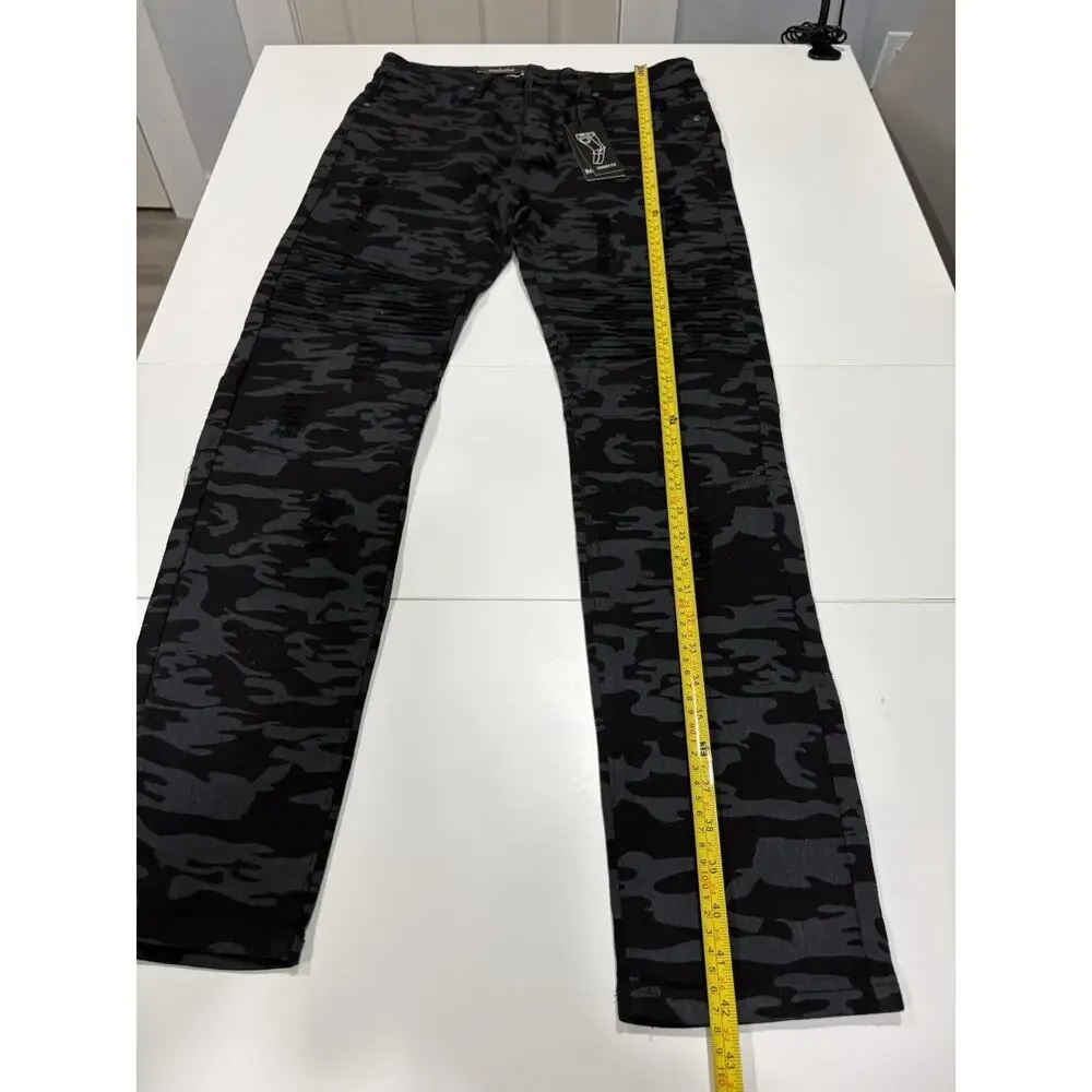 Street Jeans Men's Skinny Fit Camo Distressed Jeans Balck/Gray